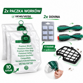 12 x Worki VK140-VK150 + FILTR SILNIKA +SZCZOTKI EB360/370 Vorwerk Kobold
